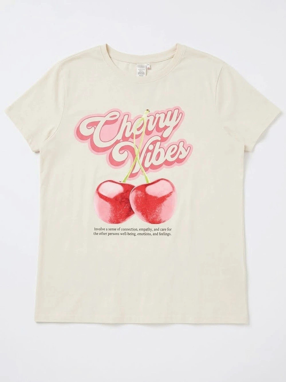 Cherry Vibes Off White Cream Graphic Tee Shirt in Plus Size 3X Streetwear Y2K